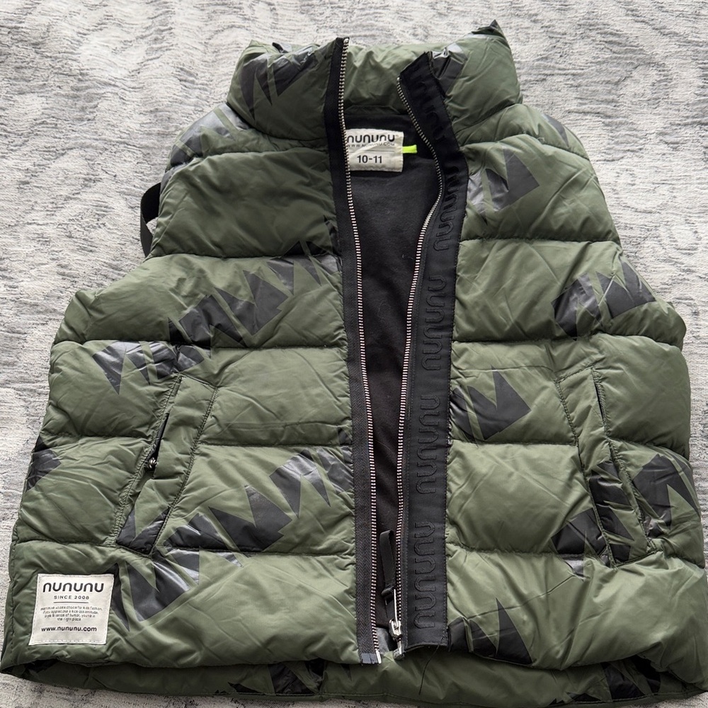 Kid Nununu Olive Green Puffer Vest with Black Accents